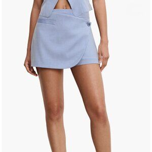 NWT Good American Twill Suiting Wrap Skort - Size 10 - Crosshatch Blue